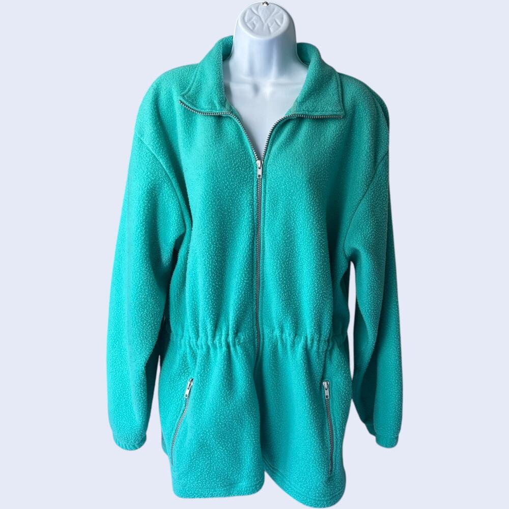 Pro Spirit M 90s Fleece Jacket Teal Full Zip Elastic Waist Y2K Athletic